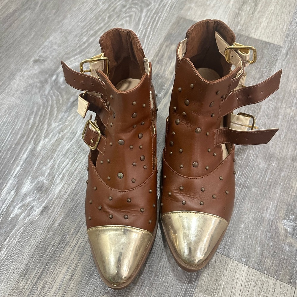 Studded Brown and Gold Ankle Booties